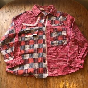 Pol Woman’s Button Up Shirt Patchwork Oversized Size S Red